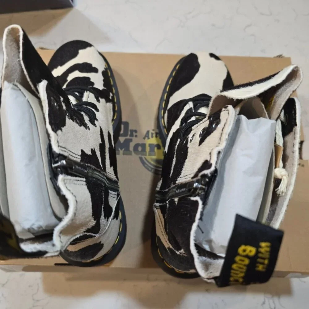 DR. MARTENS JADON HAIR-ON COW PRINT PLATFORM BOOTS MENS SIZE 13 NEW - Picture 6 of 9